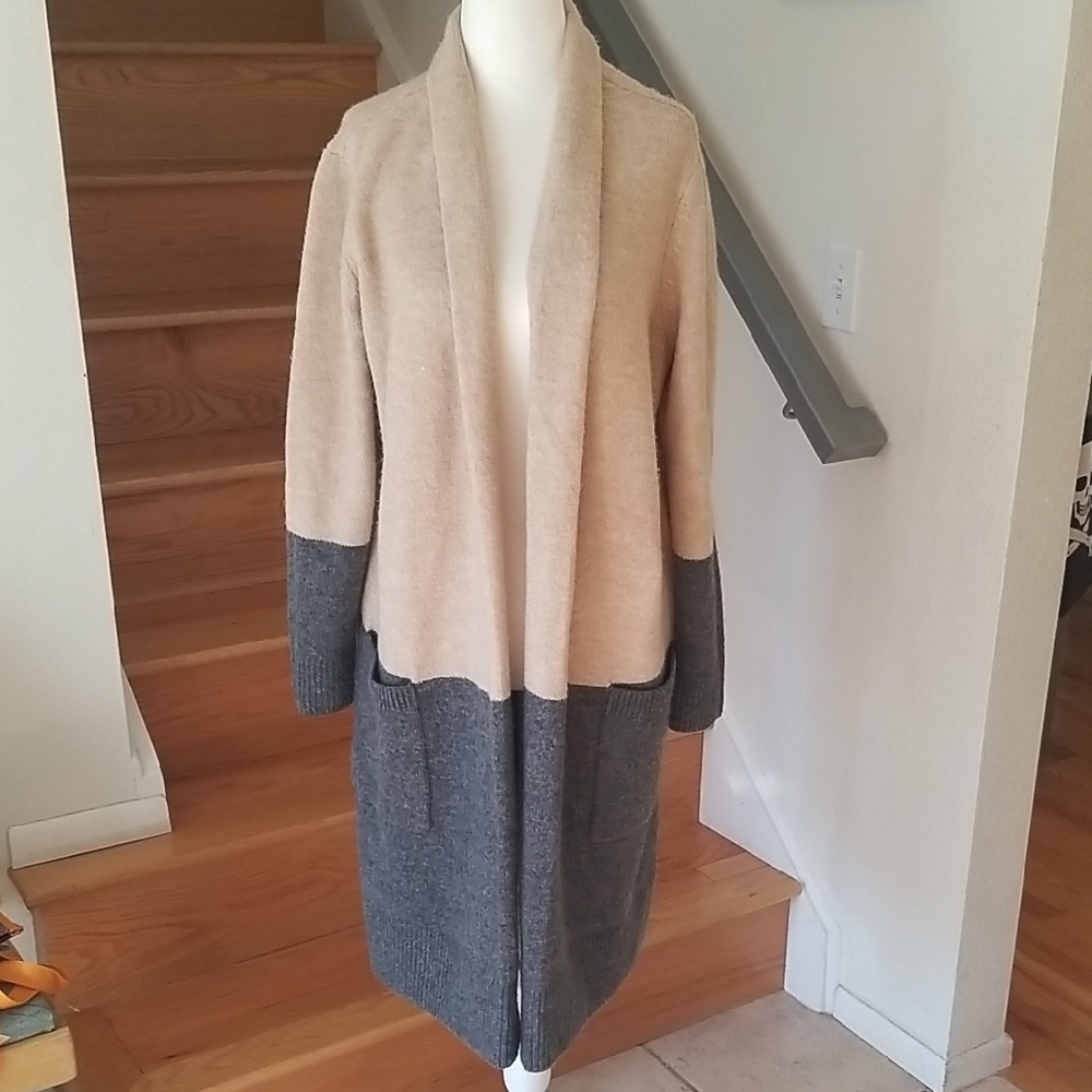 Michael Kors Cream and Gray Open Cardigan